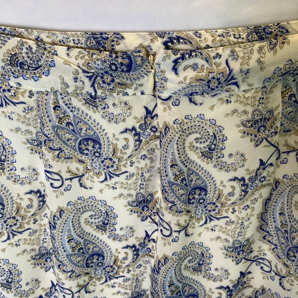 Jonathan Martin Studio Paisley Midi Skirt Womens Large Blue Cream Coastal Office